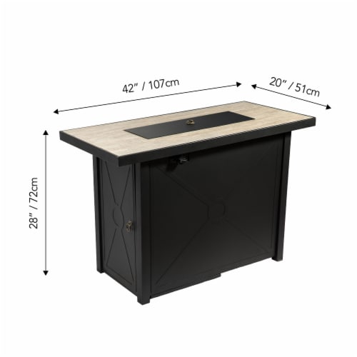 Peaktop Outdoor Rectangular Propane Ceramic Gas Fire Pit with Steel Base, Black/Stone Perspective: left