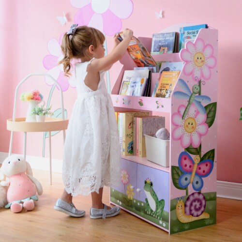Fantasy Fields Kids Magic Garden Wooden Bookcase Book Shelf Organizer Rack Pink Perspective: left