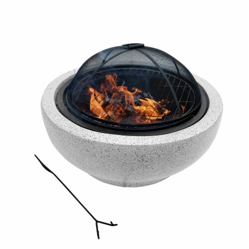 Peaktop Outdoor 24 Wood Burning Fire Pit with Grill Grate & Concrete Base for Garden, Gray Perspective: left