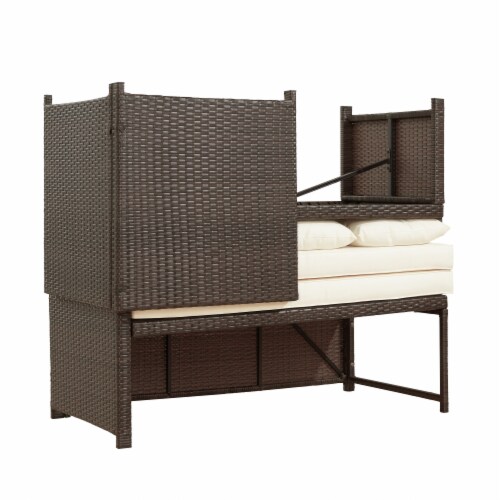 Peaktop Outdoor 3-Piece Rattan Patio Sectional Sofa Set with Cushions., Brown/White Perspective: left