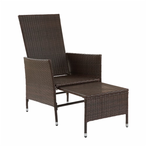 Teamson Home Outdoor Rattan Patio Lounge Chair with Pull Out
