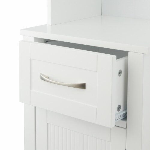 Elegant Home Fashions Wooden Bathroom Linen Storage Cabinet Freestanding Space Saver, White Perspective: left