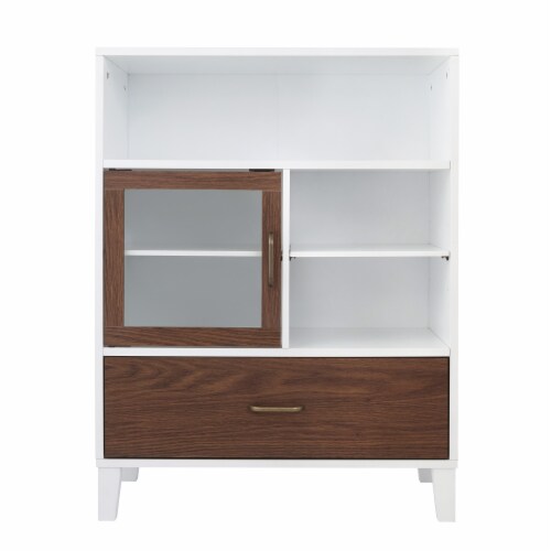 Elegant Home Fashions Wooden Bathroom Floor Storage Cabinet Space Saver Organizer, Walnut Perspective: left