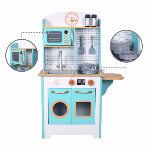 Teamson Kids Little Chef Retro Wooden Kitchen Playset with 7 Play Cooking  Accessories, Aqua, 1 - Baker's