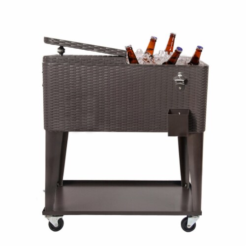Home Aesthetics Outdoor Patio Rolling Cooler Cart 80 Qt Wicker Ice Chest Beverage Brown Ra Perspective: left