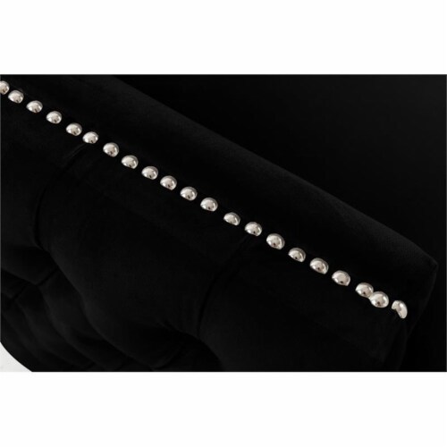 Bayberry Black Velvet Fabric Loveseat Couch with 2 Pillows Perspective: left
