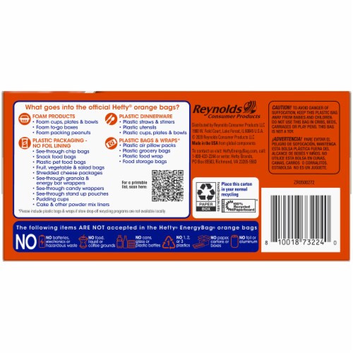 Hefty® EnergyBag® Orange Hard-to-Recycle Plastics Flap Tie Bags Perspective: left