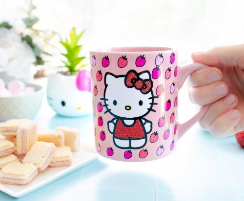 Hello Kitty 802076 Hello Kitty Strawberries Glitter Ceramic Mug - 14 oz Perspective: left