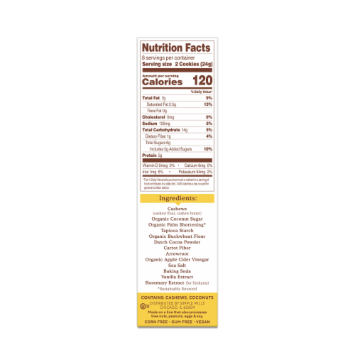Simple Mills® Cocoa Cashew Creme Nut Butter Stuffed Sandwich Cookies Perspective: left