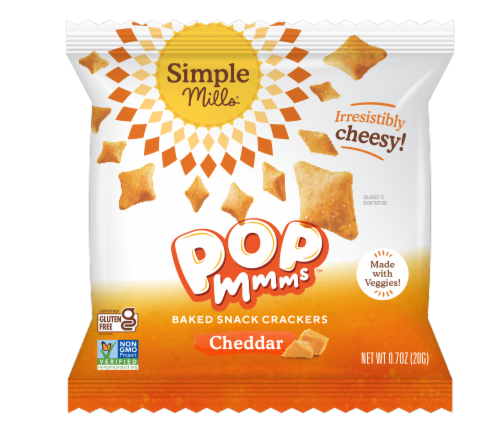 Simple Mills® Pop Mmms™ Cheddar Baked Snack Crackers Pack Perspective: left