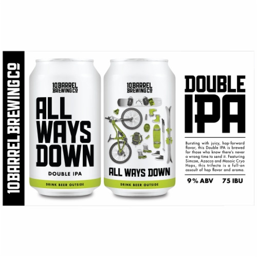10 Barrel Brewing Co. All Ways Down Double IPA Perspective: left