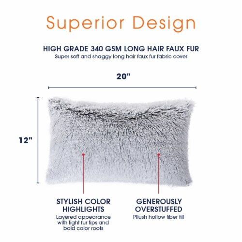 Cheer Collection  Shaggy Long Hair Plush Faux Fur Lumbar Accent Pillows - 12 x 20 - Set of 2 Perspective: left