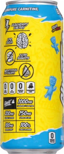 Ghost® Zero Sugar Sour Patch Kids Blue Raspberry Energy Drink Can Perspective: left