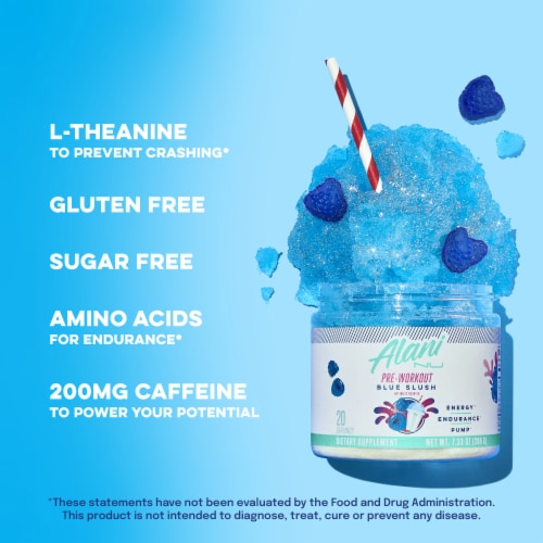 Alani Nu Blue Slush Pre-Workout Perspective: left
