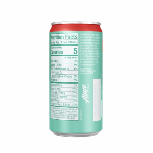 Alani NU Juicy Peach Zero Sugar Mini Energy Drink Cans Perspective: left