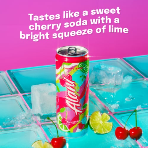 Alani Nu Cherry Twist Sugar Free Energy Drink Cans Perspective: left
