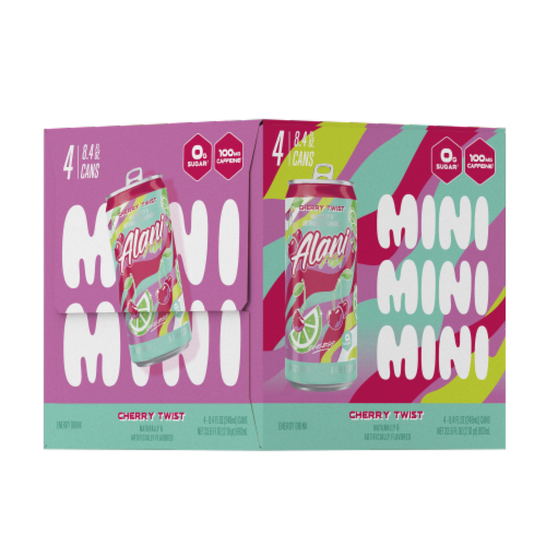 Alani NU Cherry Twist Energy Drink Multipack Cans Perspective: left