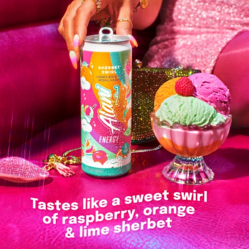 Alani Nu Sherbet Swirl Energy Drink Can Perspective: left