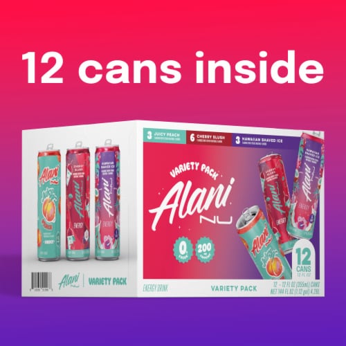 Alani NU Caffeinated Energy Drink Variety Pack Perspective: left
