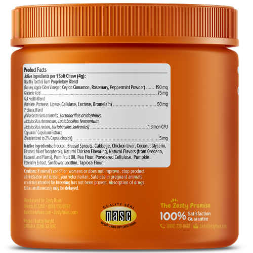 Zesty Paws® Chew No Poo Bites™ Gut Health Chicken Soft Chews Perspective: left