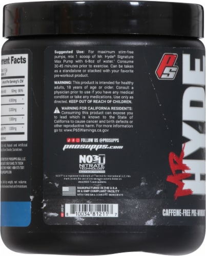 Pro Supps® Mr. Hyde® Blue Razz Signature Max Pump Protein Powder Perspective: left