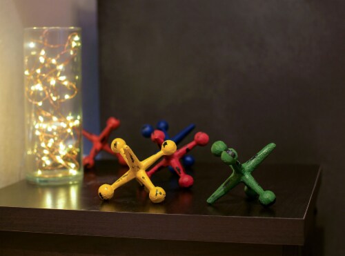 Zeckos - Set of 5 Colorful Cast Iron Decorative Toy Jack Distressed Finish Sculptures Perspective: left