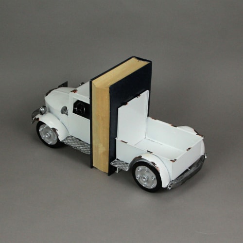 Weathered White Finish Vintage Pickup Truck Metal Bookends Front and Back - White Perspective: left