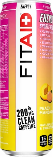 FITAID Peach Mandarin Energy Drink Can Perspective: left