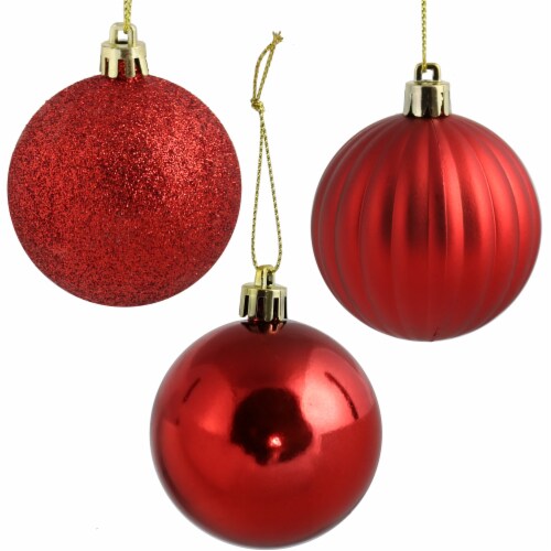 Sunnydaze Beautiful Baubles 25-Piece Plastic Christmas Ornament Set - Red Perspective: left