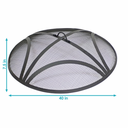 40  Round Black Steel Spark Screen Fire Pit Mesh Wood Burning Campfire Accessory Perspective: left