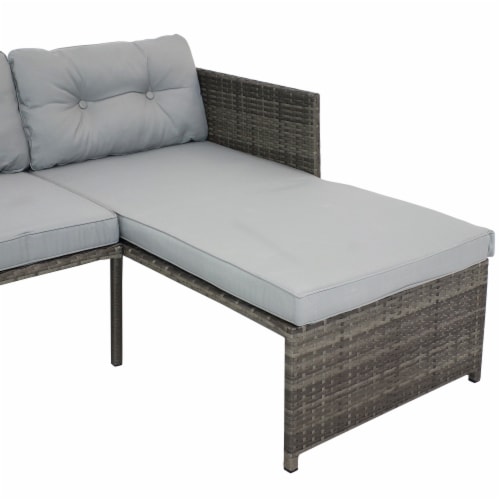 Sunnydaze Longford Rattan Patio Low-Back Chaise Sectional Set - Stone Gray Perspective: left