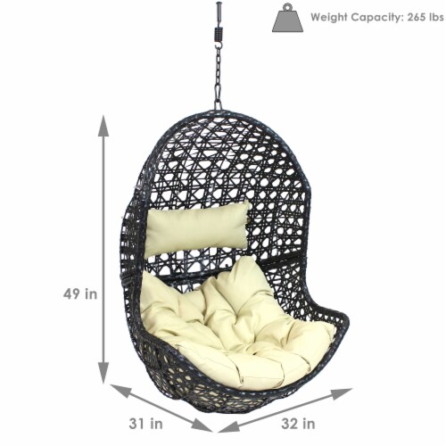 Hanging Egg Swing Chair Resin Patio Basket Wicker Frame Beige Cushion Pillow Perspective: left