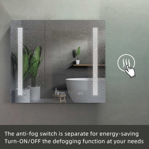 Erie 30 in. W x 26 in. H Silver Aluminum Recessed or Surface Mount LED Mirror Cabinet Perspective: left