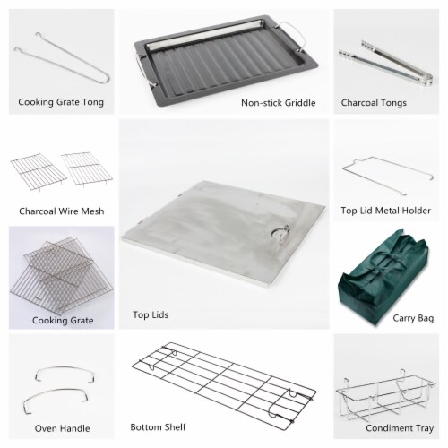 28.8 inches Portable Charcoal BBQ Grill with Side Shelf Perspective: left