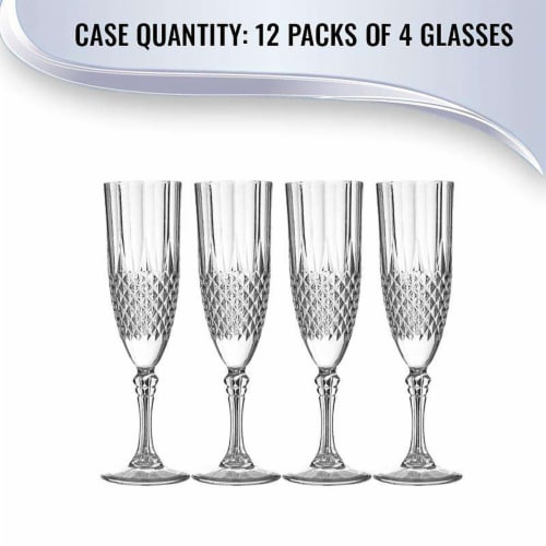 8 oz. Crystal Cut Plastic Champagne Flutes (48 Glasses) Perspective: left