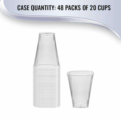 2 oz. Clear Square Plastic Shot Glasses (960 Glasses) Perspective: left