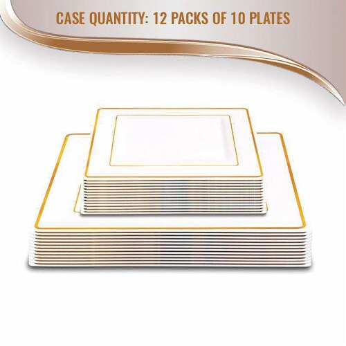 White with Gold Square Edge Rim Plastic Appetizer/Salad Plates - 6.5" (120 Plates), 120 Plates ...