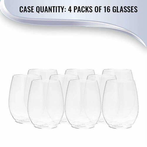 12 oz. Clear Elegant Stemless Plastic Wine Glasses (64 Glasses) Perspective: left