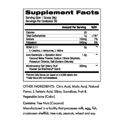 Kore Nutrition BCAA Peach Pear Dietary Supplement Perspective: left