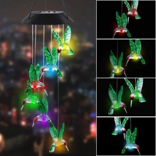 Solar String Lights Color Changing LED Mobile Hummingbird Wind Chimes  Waterproof Outdoor, 1 unit - Baker's