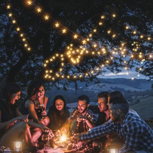 23 Ft 50 Solar Star String Light 8 Lighting Modes Outdoor Garden Patio Lawn Decoration - Warm Perspective: left