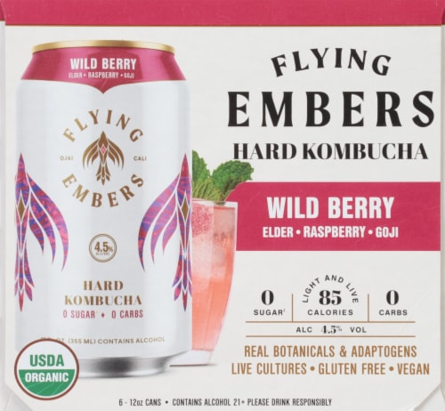 Flying Embers Wild Berry Hard Kombucha Perspective: left