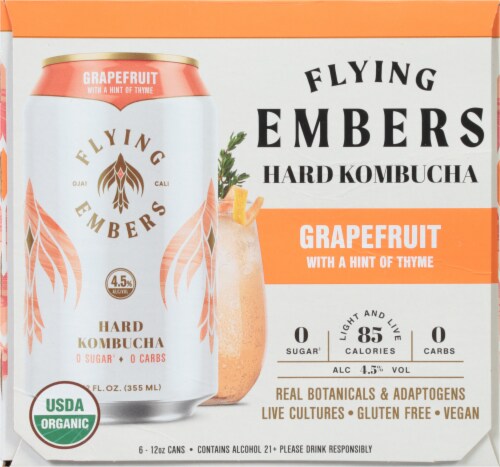 Flying Embers Grapefruit Hard Kombucha Perspective: left