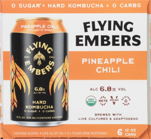 Flying Embers Pineapple Chili Hard Kombucha Perspective: left