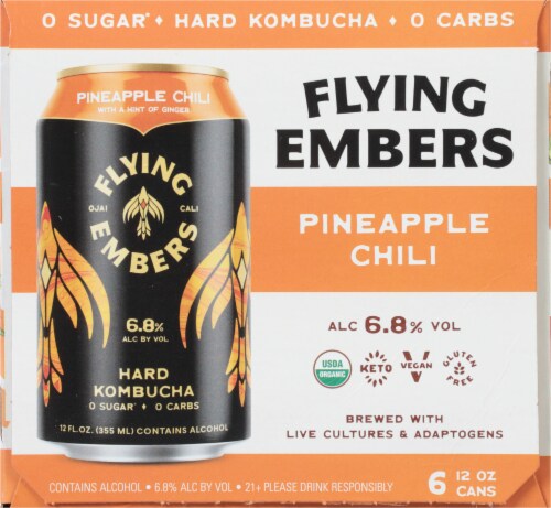 Flying Embers Pineapple Chili Hard Kombucha Perspective: left