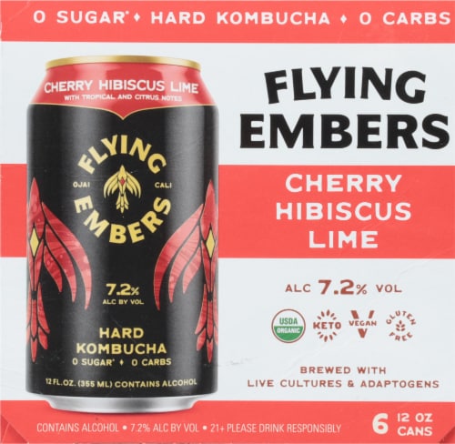 Flying Embers Black Cherry Hard Kombucha Perspective: left