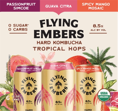Flying Embers Tropical Hops Hard Kombucha Mix Pack Perspective: left