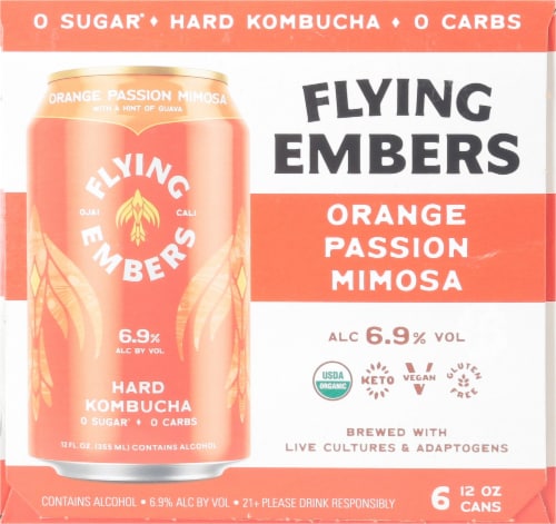 Flying Embers Orange Passion Mimosa Kombucha Perspective: left