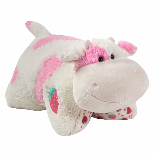 Pillow Pets Jumboz Sweet Strawberry Milkshake Scented Cow Plush Toy Perspective: left
