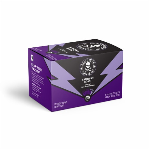 Death Wish Coffee Co.® Espresso Roast Hints Of Caramelized Sugar Organic Coffee Pods Perspective: left